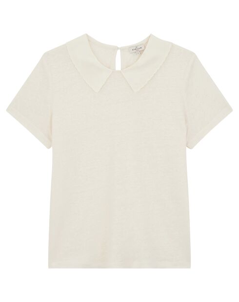 T-Shirt 100% Lin col claudine brodé blanc